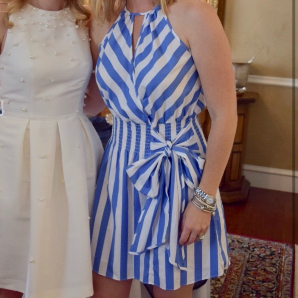 Parker Blue and White stripe dress with bow